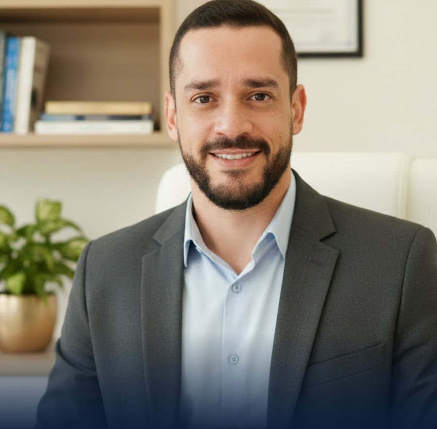 Carlos Laré, psicólogo, sorrindo em retrato